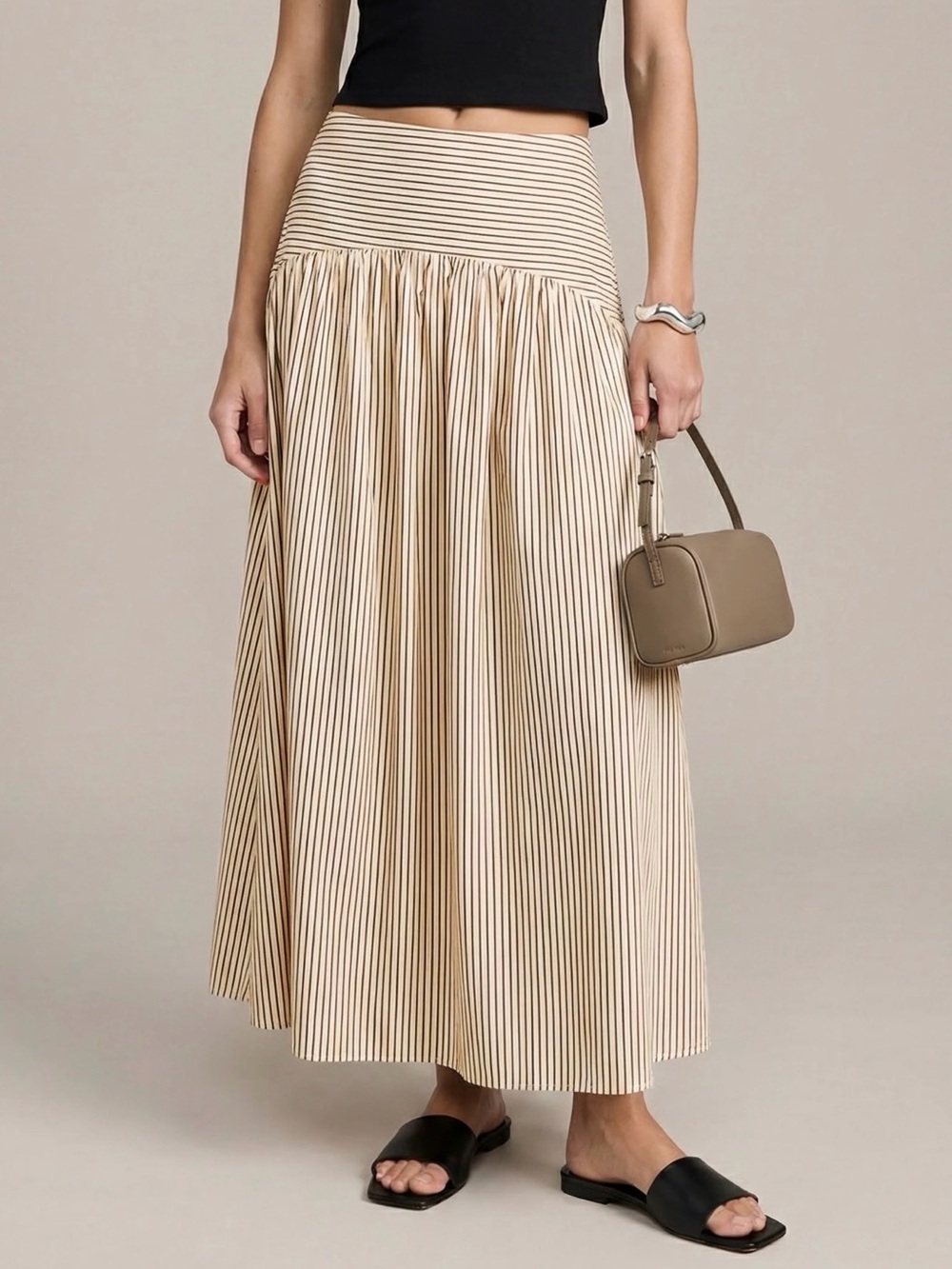 Few Moda CAARA NWT Vashti Brown Striped Cream Maxi Skirt